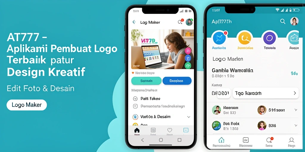 Antarmuka aplikasi AT777 menunjukkan berbagai pilihan desain logo.