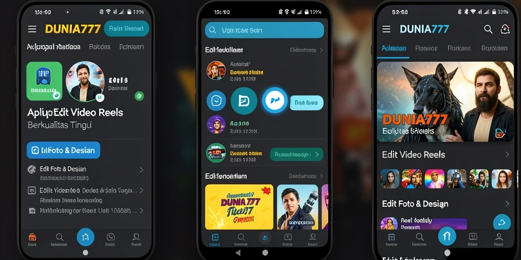 Antarmuka aplikasi DUNIA777 yang intuitif untuk Edit Video Reels.